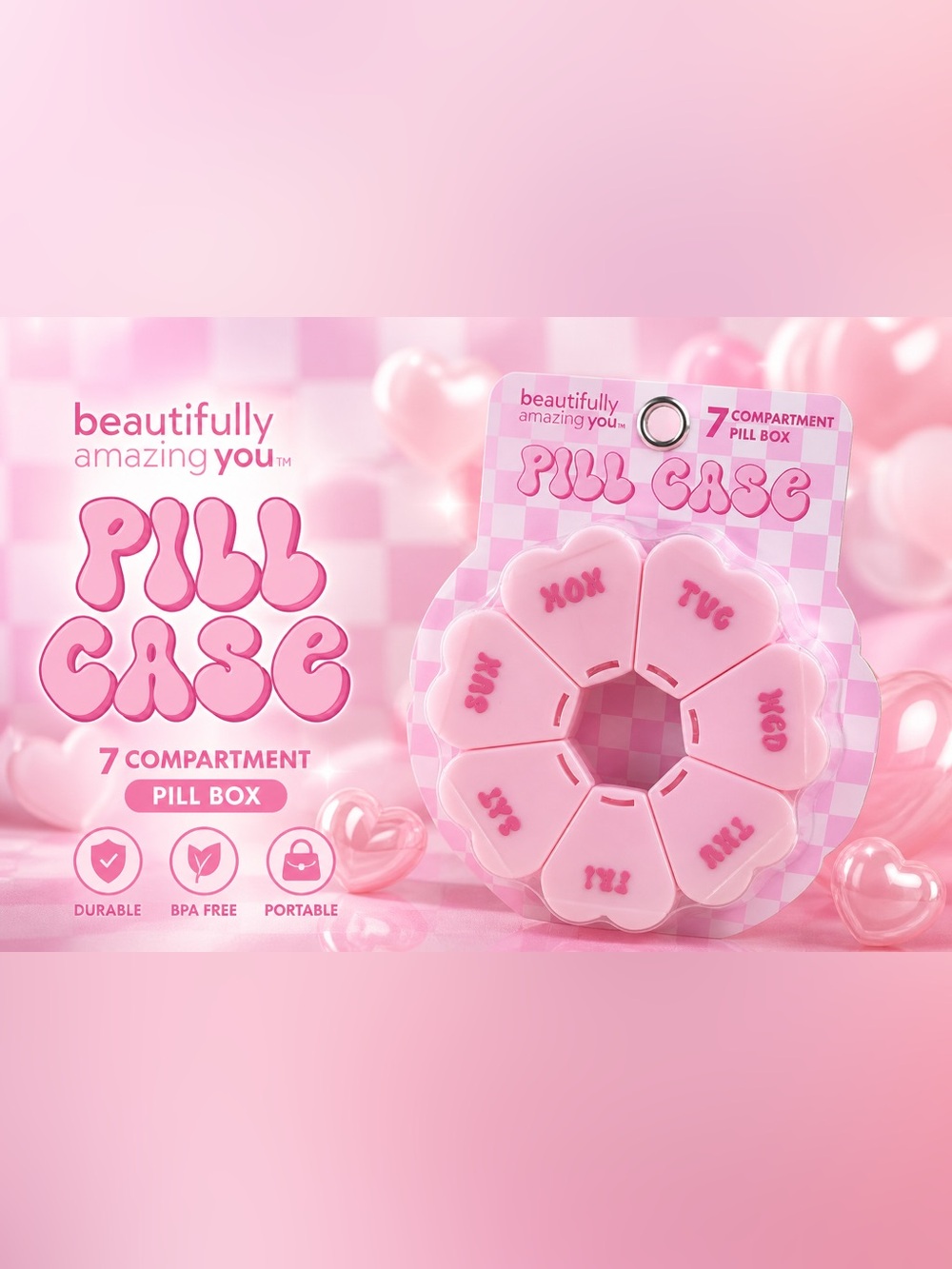 Pink Pill Case Organizer - Portable -Pink